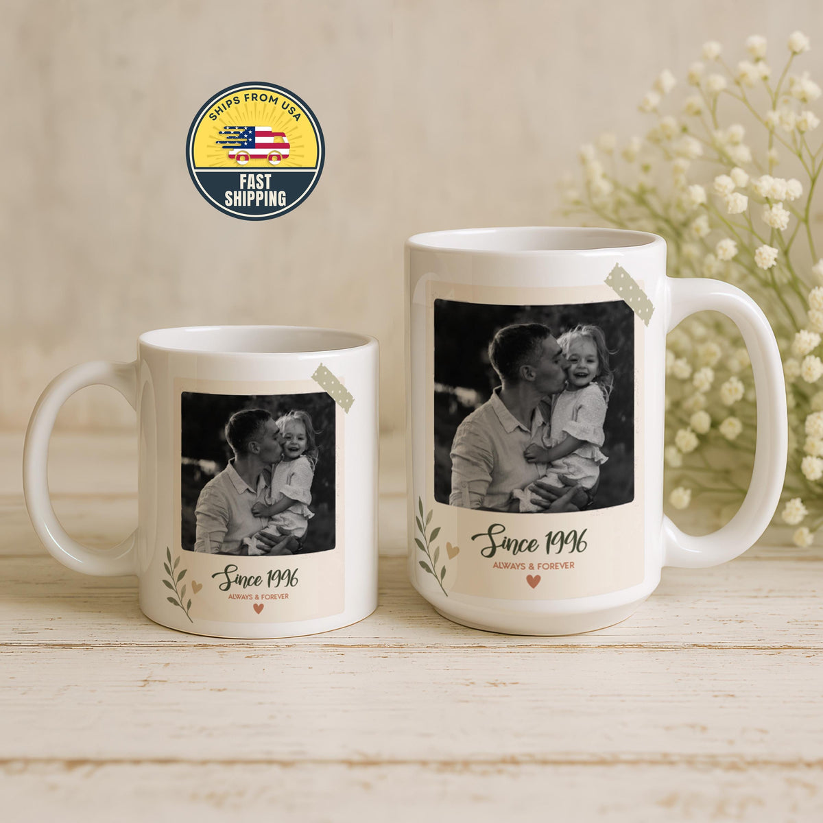 Personalized Photo Mug for Dad, Custom Family Picture Coffee Cup, Father's Day Gift