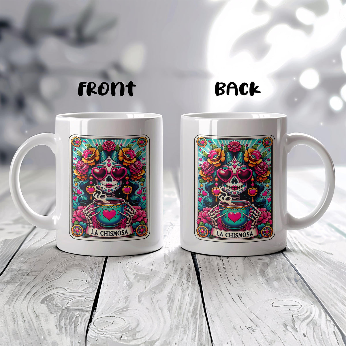 La Chismosa Tarot Card Mug, Sugar Skull Coffee Mug, Funny Mexican Best Friend Gift