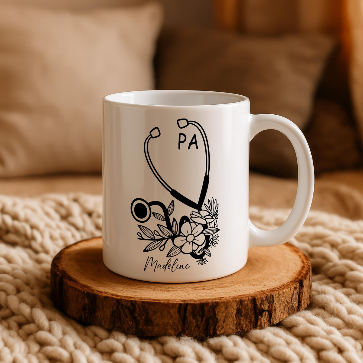 Personalized Floral PA Coffee Mug, Stethoscope Design Physician Assistant Gift