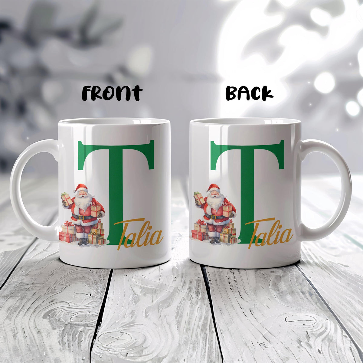 Custom Name Monogrammed Christmas Mug, Santa Clause Design Coffee Mug