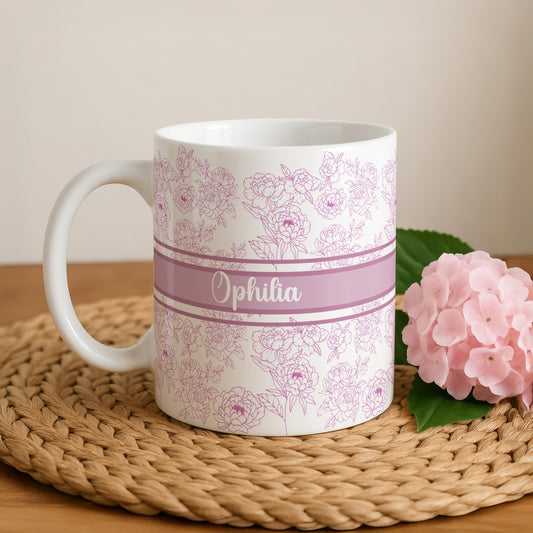 Customizable Delicate Flower Pattern Mug, Elegant Mother's Day Gift