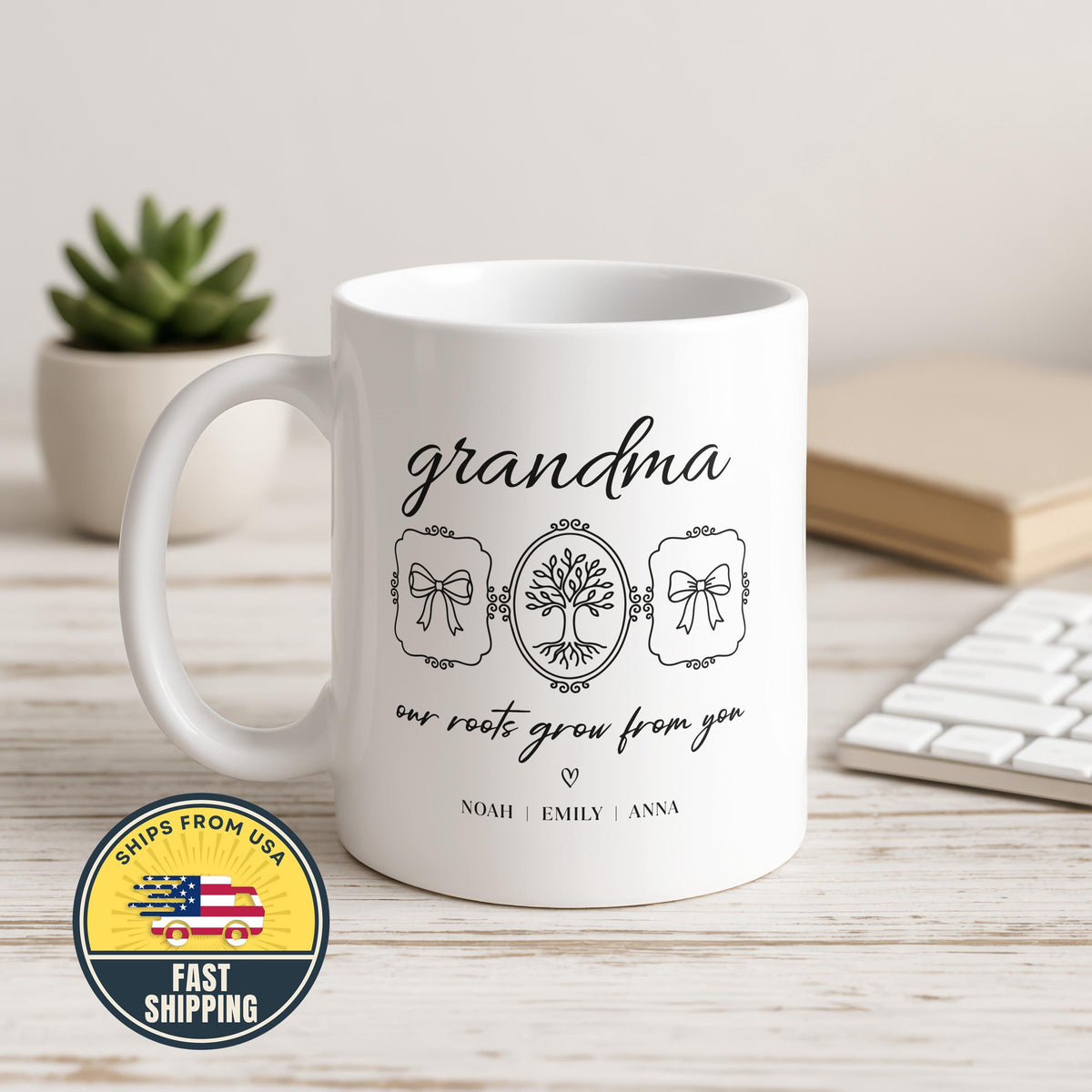 Custom Our Roots Grow from You Mug, Personalized Grandma Coffee Mug