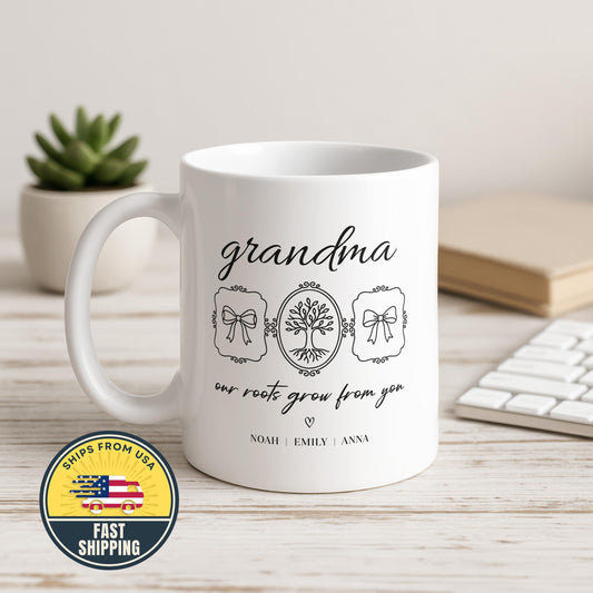 Custom Our Roots Grow from You Mug, Personalized Grandma Coffee Mug