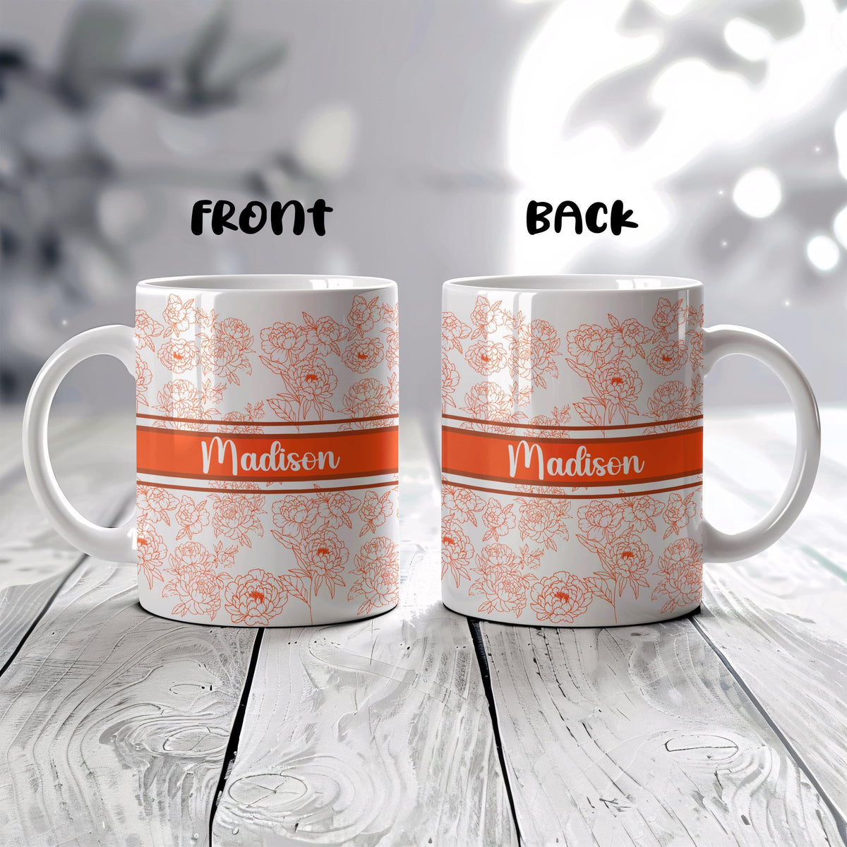 Customizable Delicate Flower Pattern Mug, Elegant Mother's Day Gift