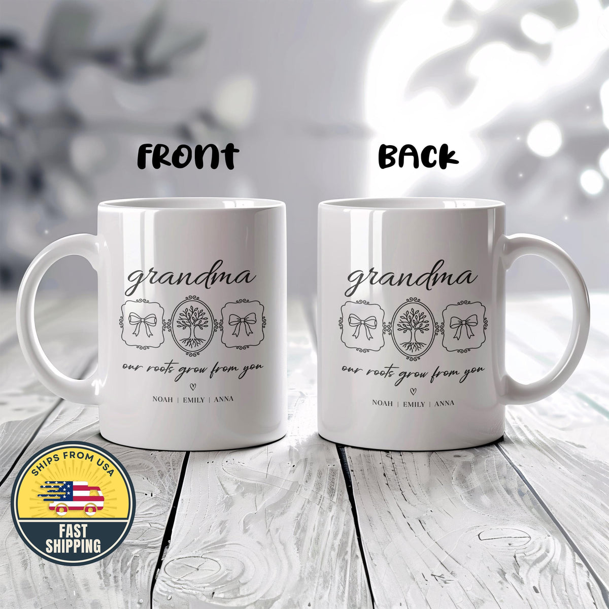 Custom Our Roots Grow from You Mug, Personalized Grandma Coffee Mug