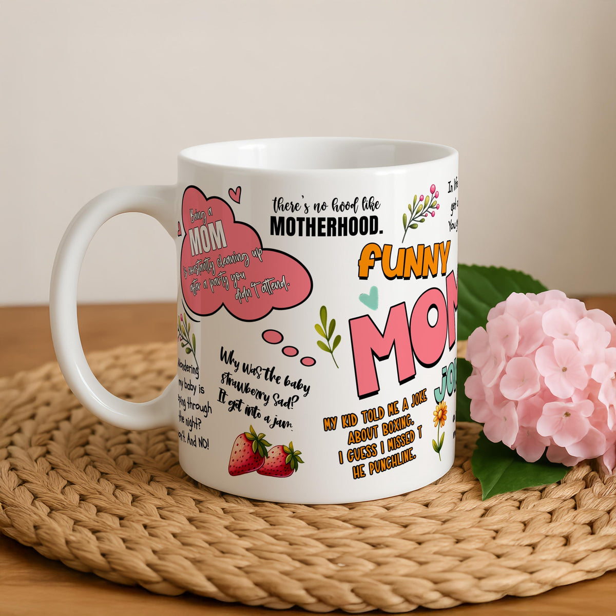 Funny Mom Jokes Coffee Mug, Motherhood Humor Pottery Cup
