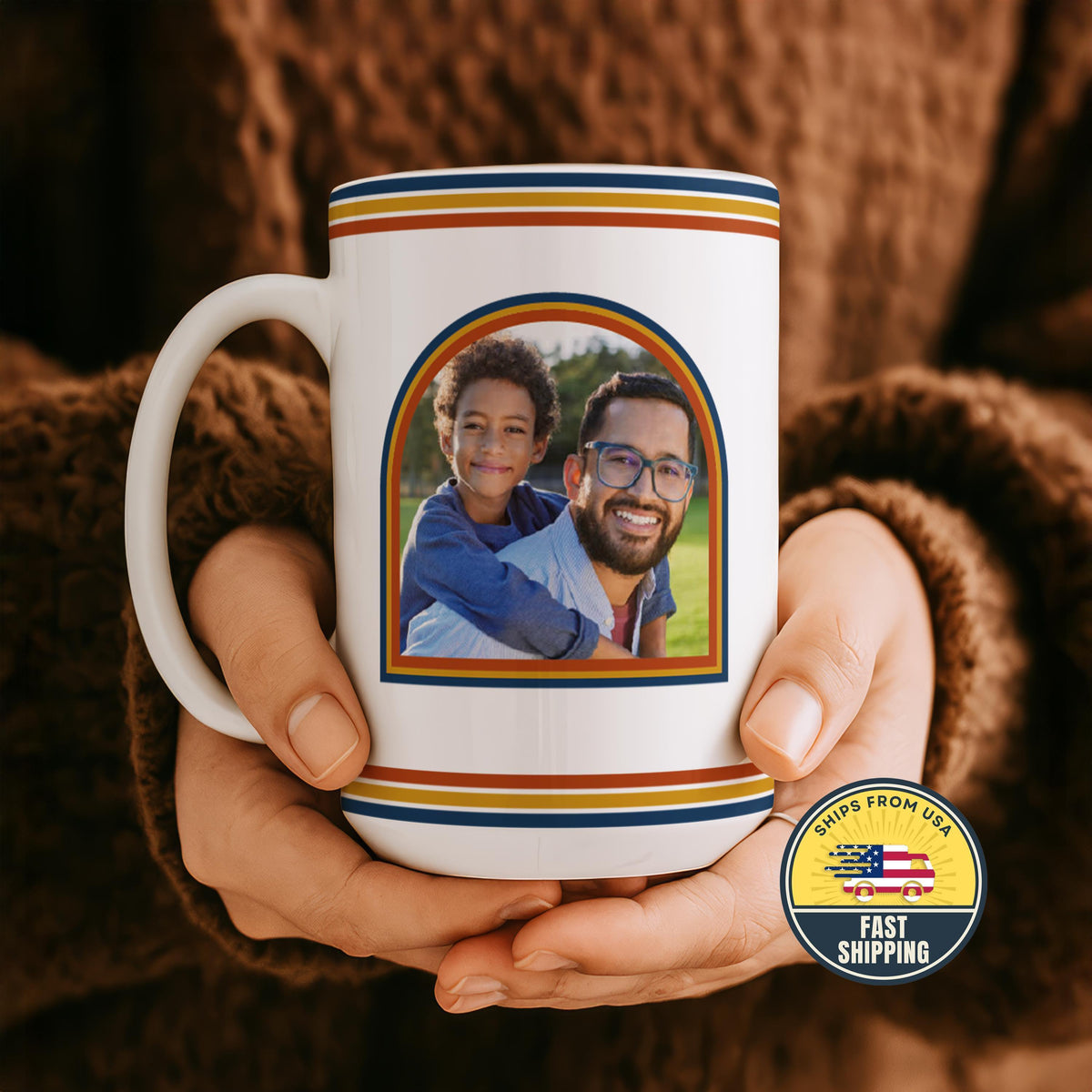 Personalized Dad Mug, Custom Family Picture Coffee Cup, Daddy Photo Ceramic Gift