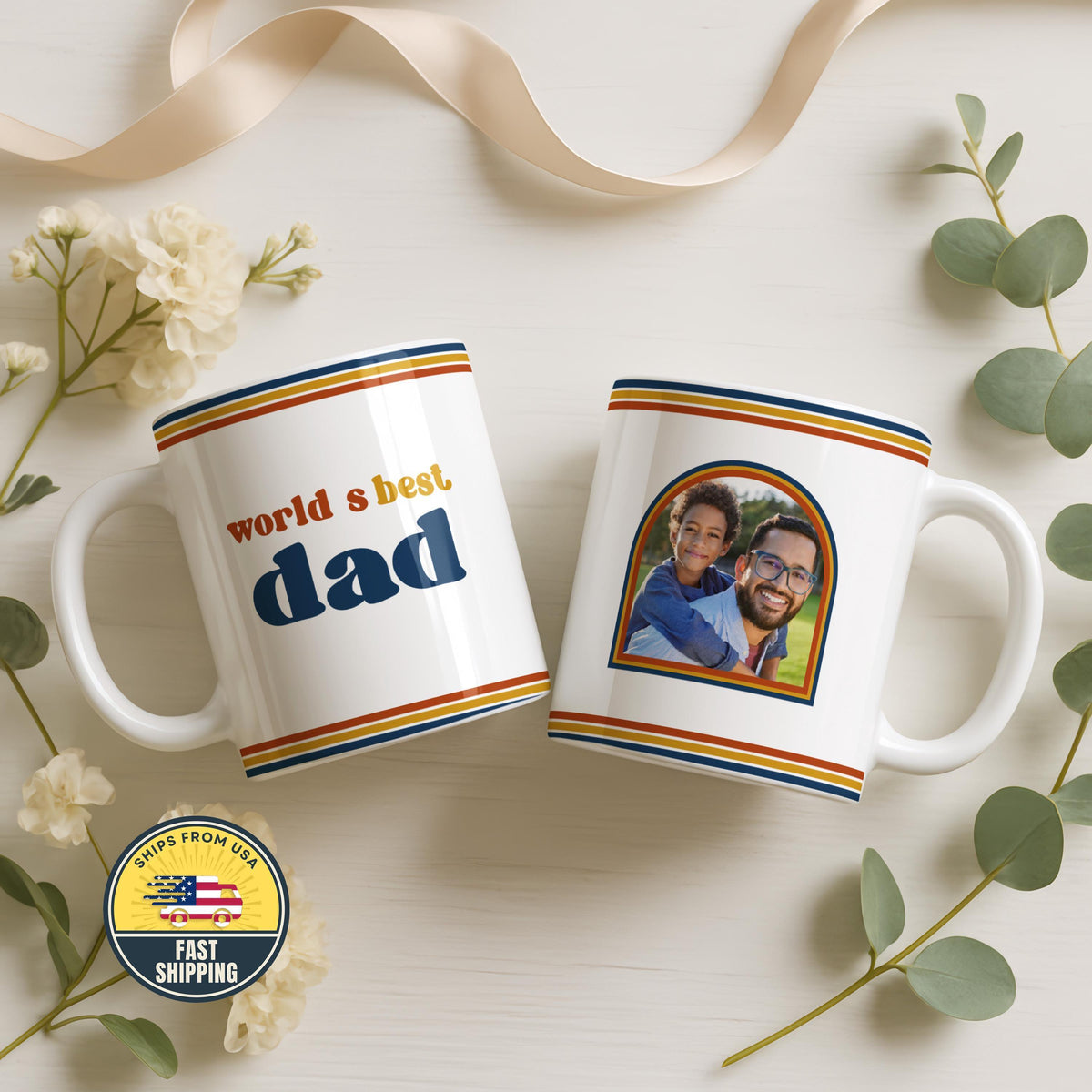 Personalized Dad Mug, Custom Family Picture Coffee Cup, Daddy Photo Ceramic Gift