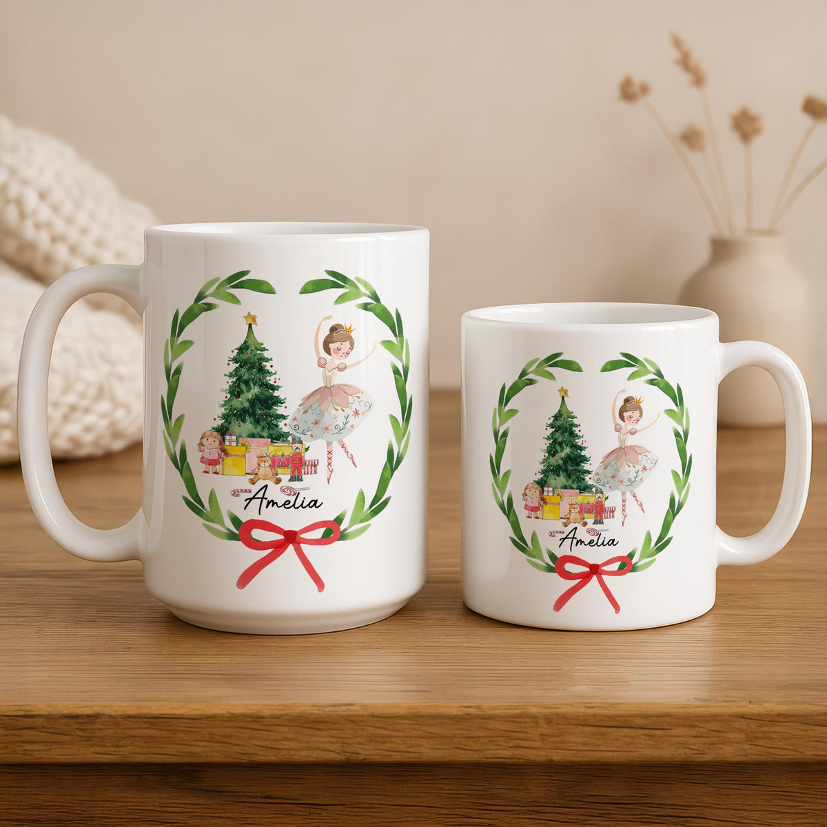 Personalized Ballerina Christmas Mug, Custom Name Dancer Gift, Nutcracker Ballet Cocoa Cup