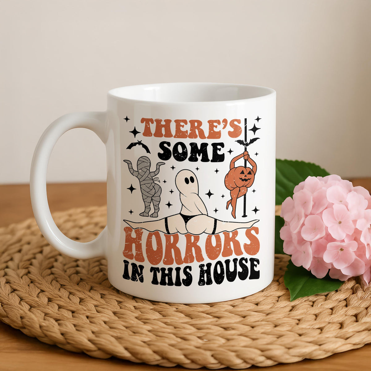 There's Some Horrors In This House Mug, Funny Adult Halloween Coffee Cup
