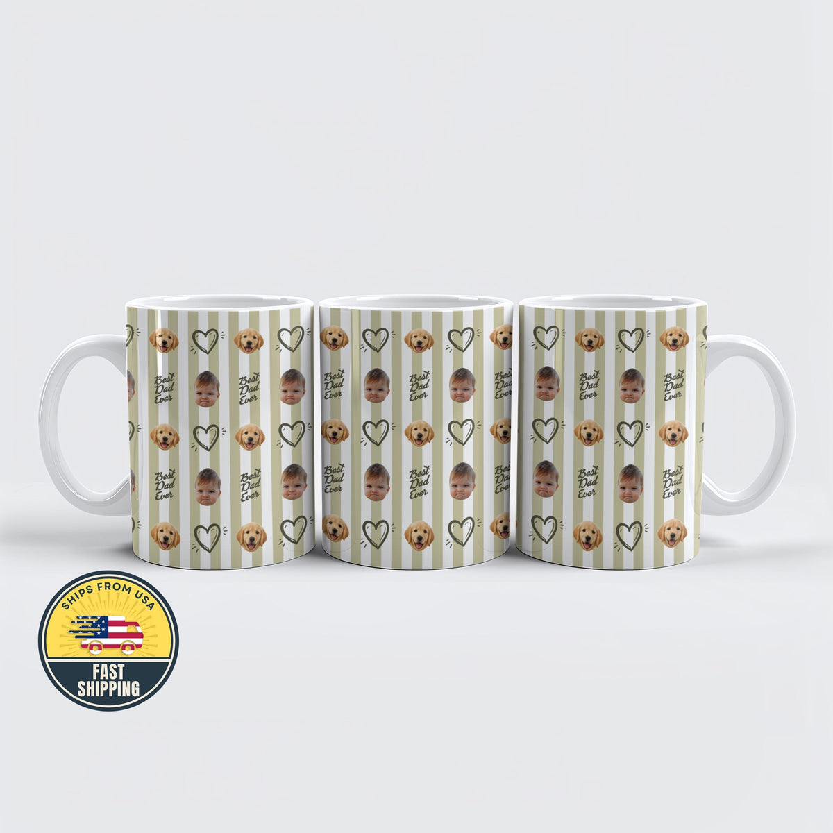 Personalized Dad Photo Mug, Custom Family Coffee Cup with Baby Pet Picture