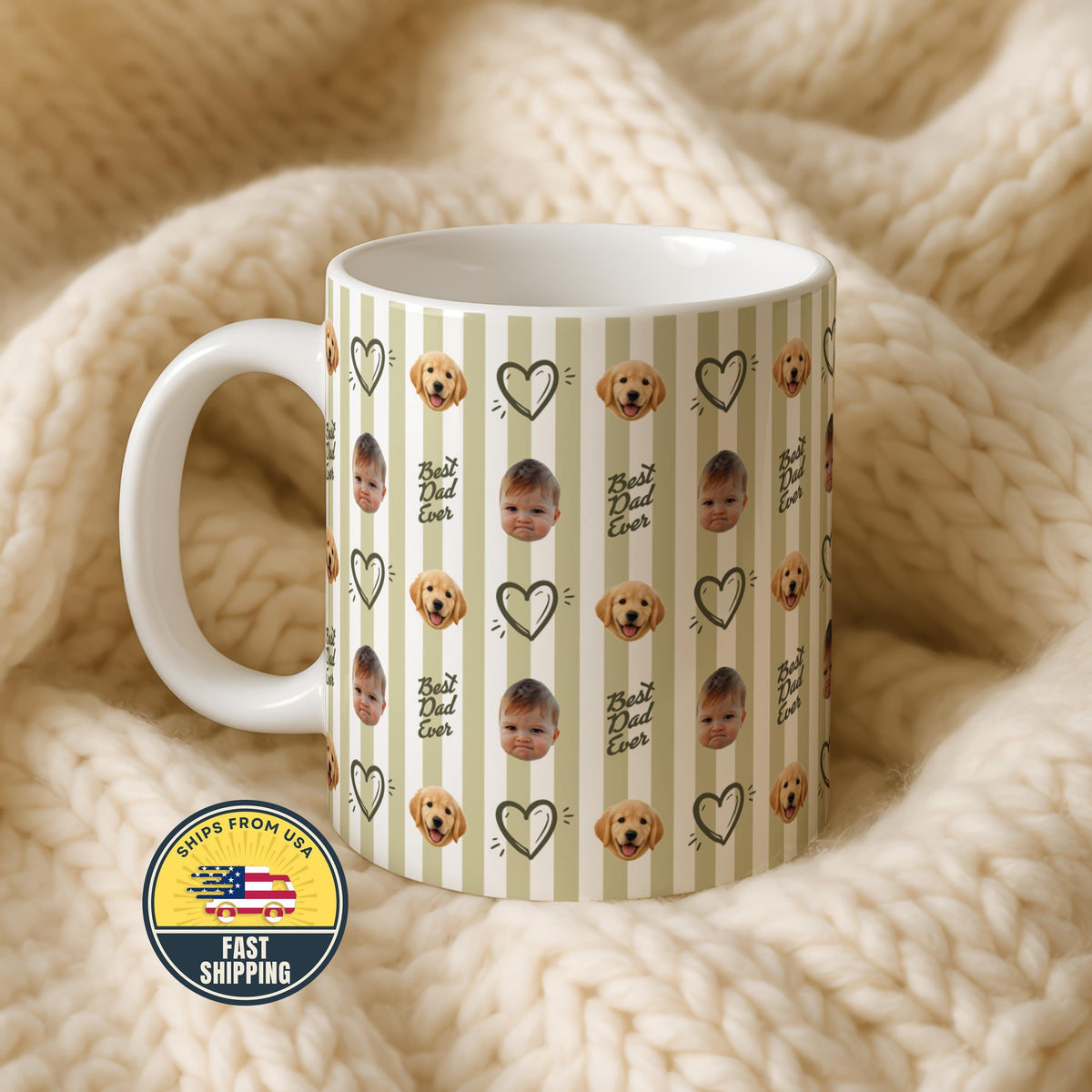 Personalized Dad Photo Mug, Custom Family Coffee Cup with Baby Pet Picture