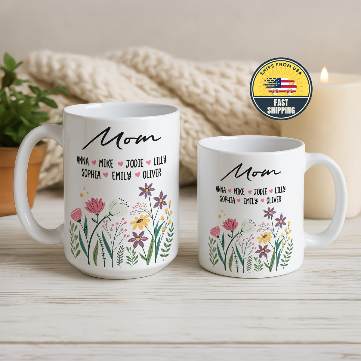 Custom Mom Flower Mug, Personalized Mama Floral Mug