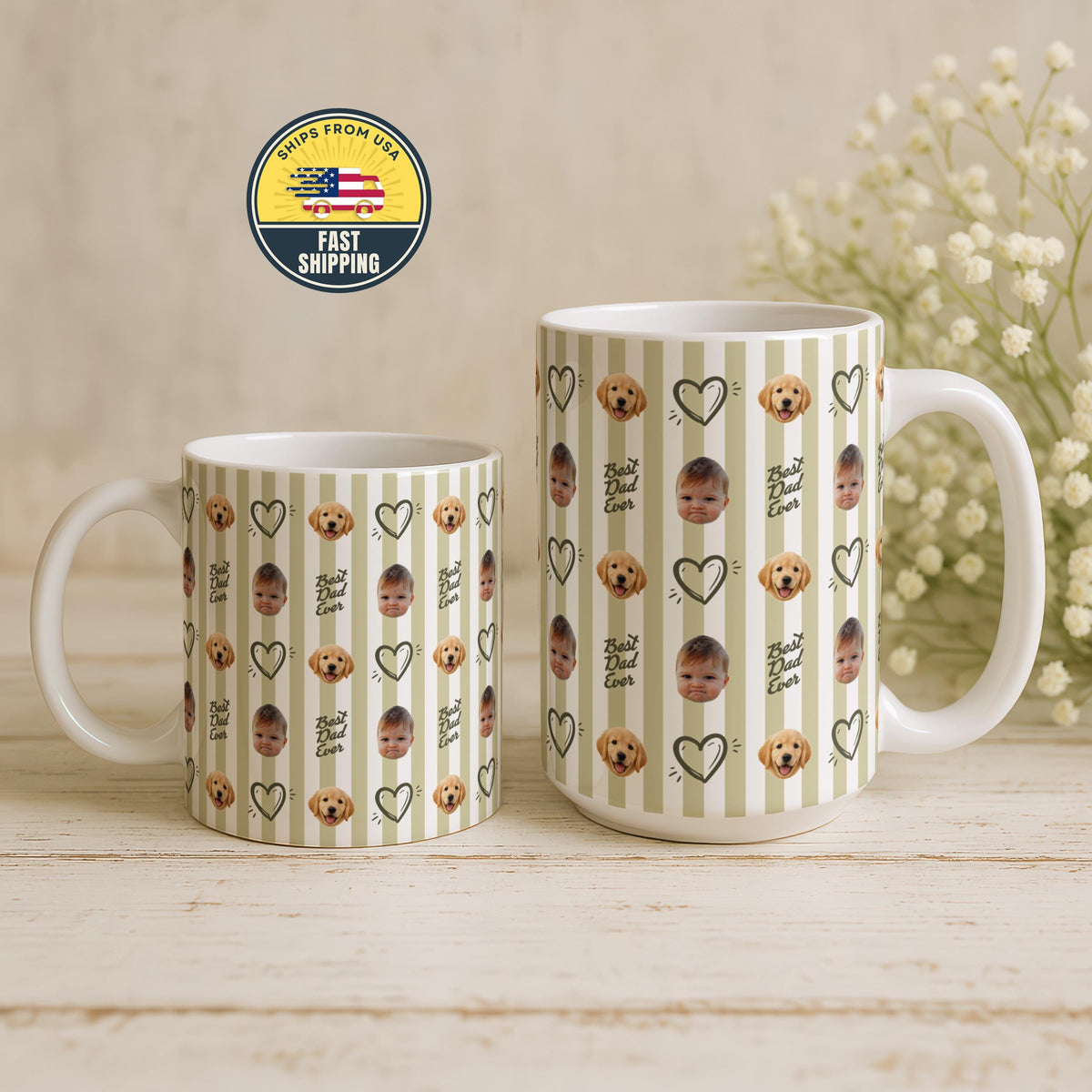 Custom Best Dad Ever Mug, Personalized Dad Photo Coffee Cup, Custom Dad Mug with Pet Picture