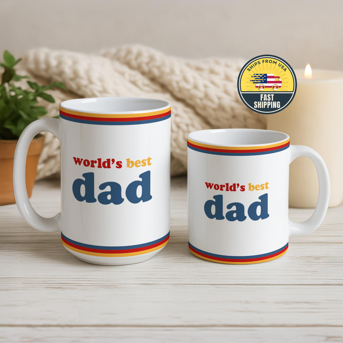Worlds Best Father Ceramic Cup, Retro Dad Coffee Mug, Cute Daddy Gift for Fathers Day
