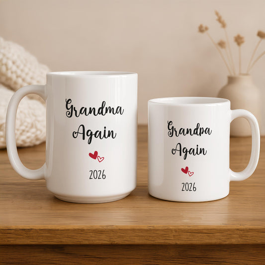 Personalized Grandma and Grandpa Again Mugs, New Grandma Grandpa Gift