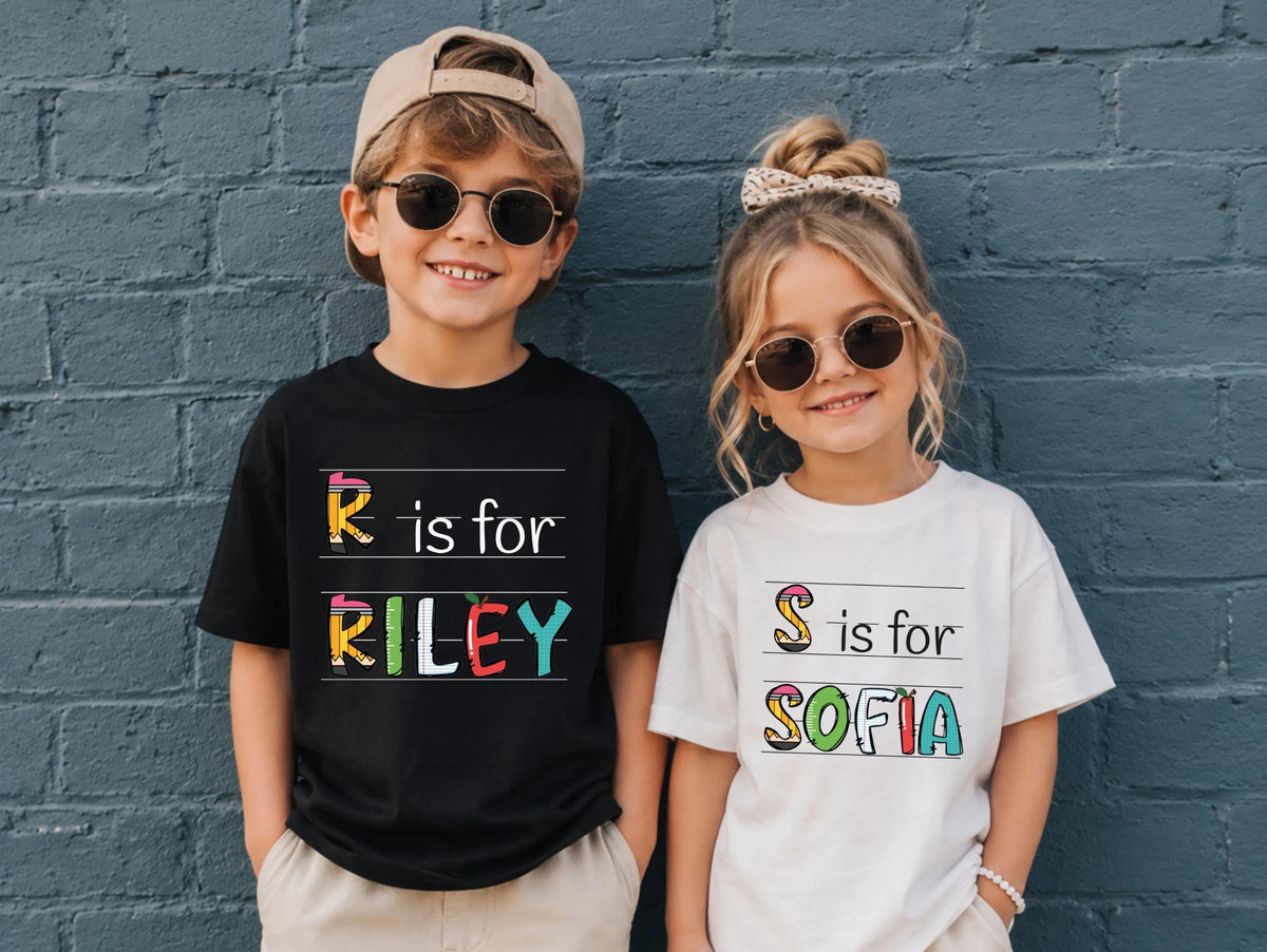 Custom Name School Shirt, Alphabet First Day of School Tee, Back to School Kids Gift