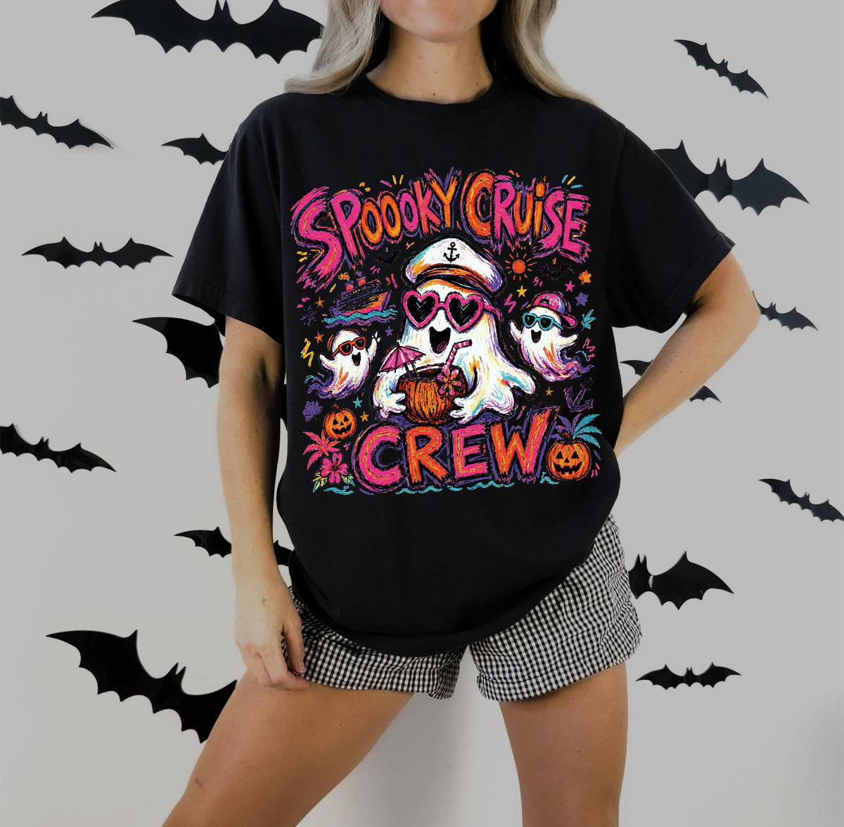 Comfort Colors® Spooky Cruise Crew Halloween Shirt, Ghost Vacation Tees, Summer Halloween T-shirts, Cruise Halloween Tee