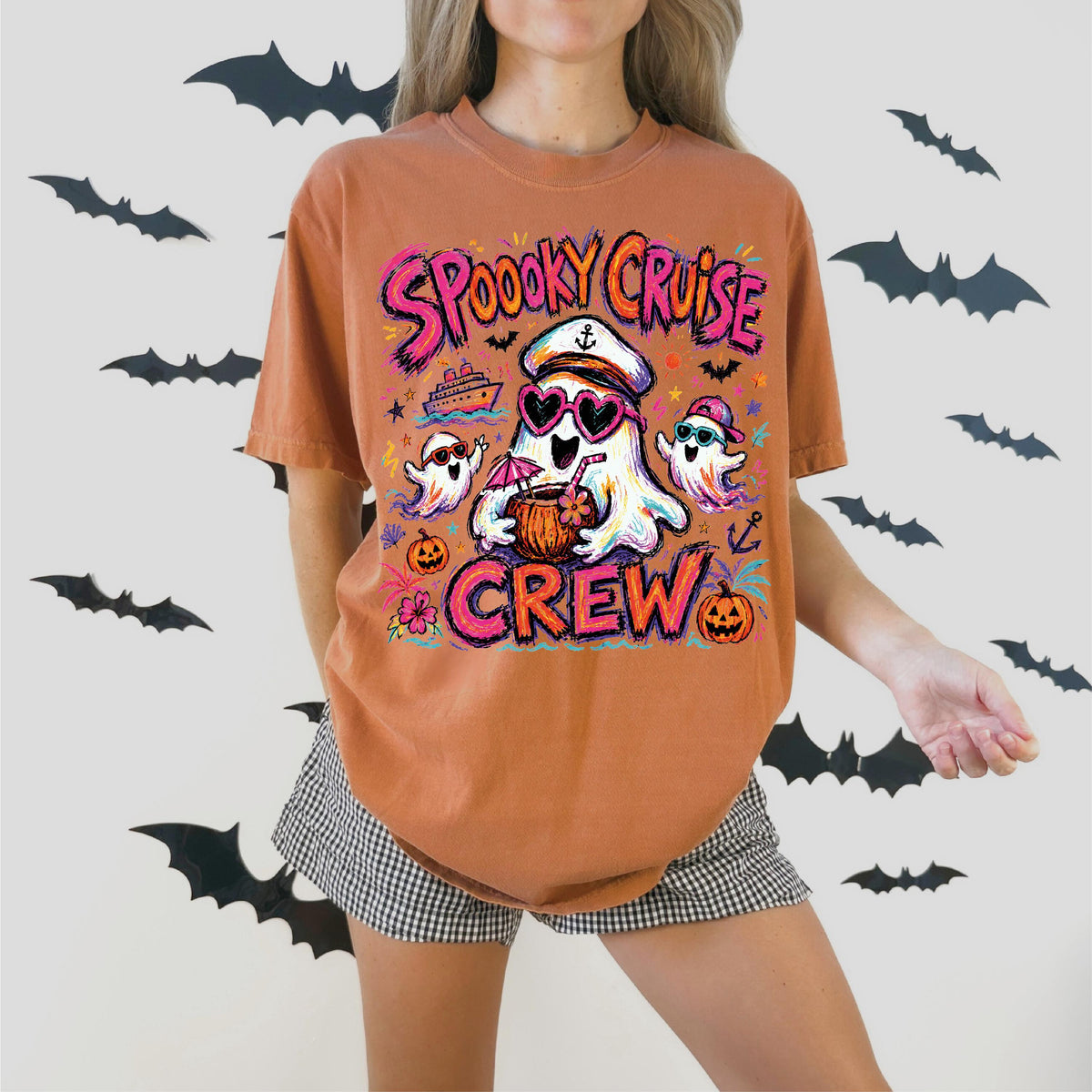 Comfort Colors® Spooky Cruise Crew Halloween Shirt, Ghost Vacation Tees, Summer Halloween T-shirts, Cruise Halloween Tee