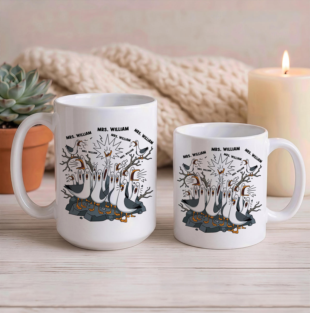 Personalized Funny Seagull Classroom Coffee Cup, Custom Teacher Back to School Ceramic Mug