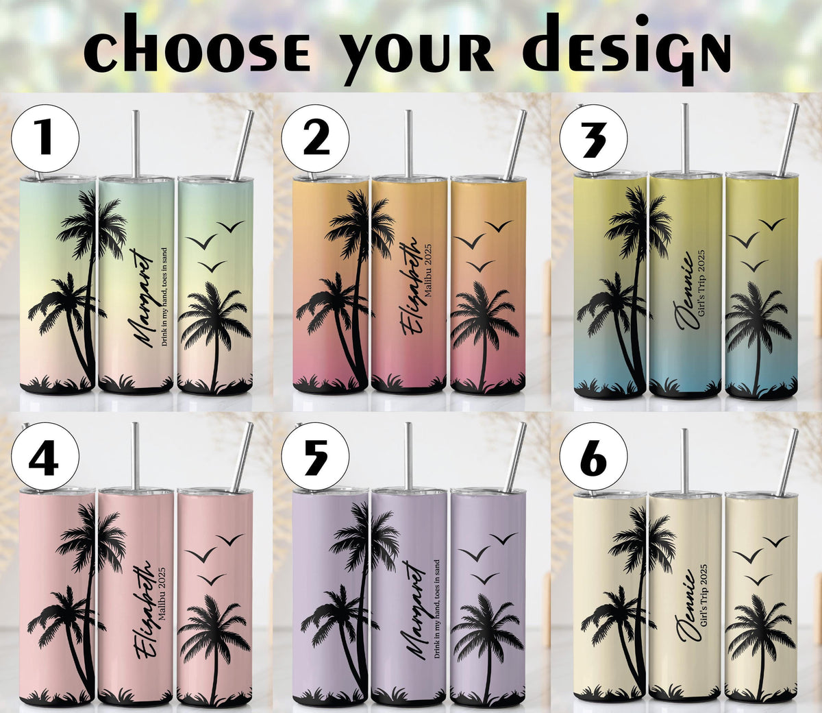 Customizable Tropical Sunset Palm Tree Tumbler With Straw