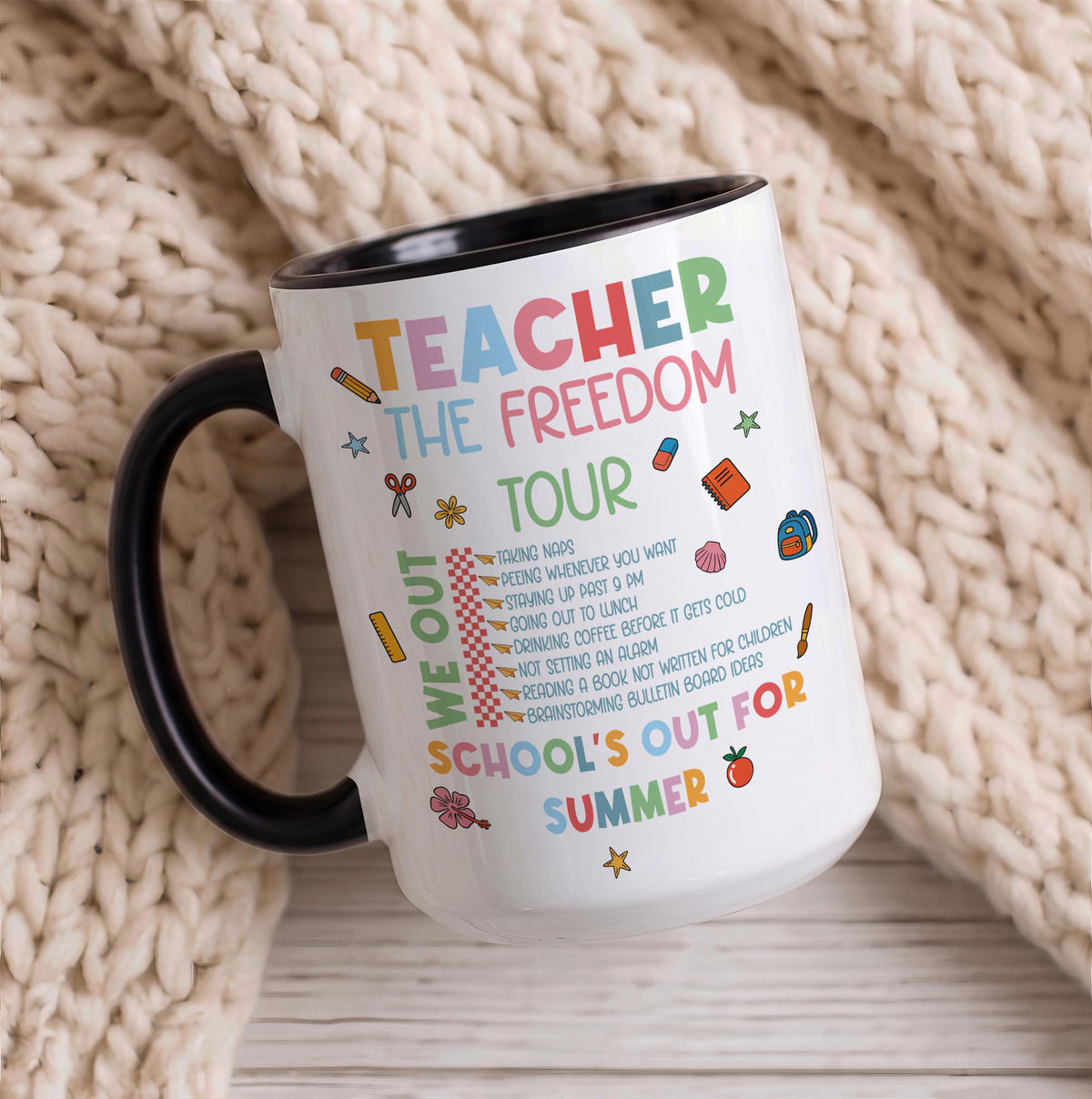 Teacher We Out Freedom Tour Ceramic Cup, Funny Last Day of School Coffee Mug