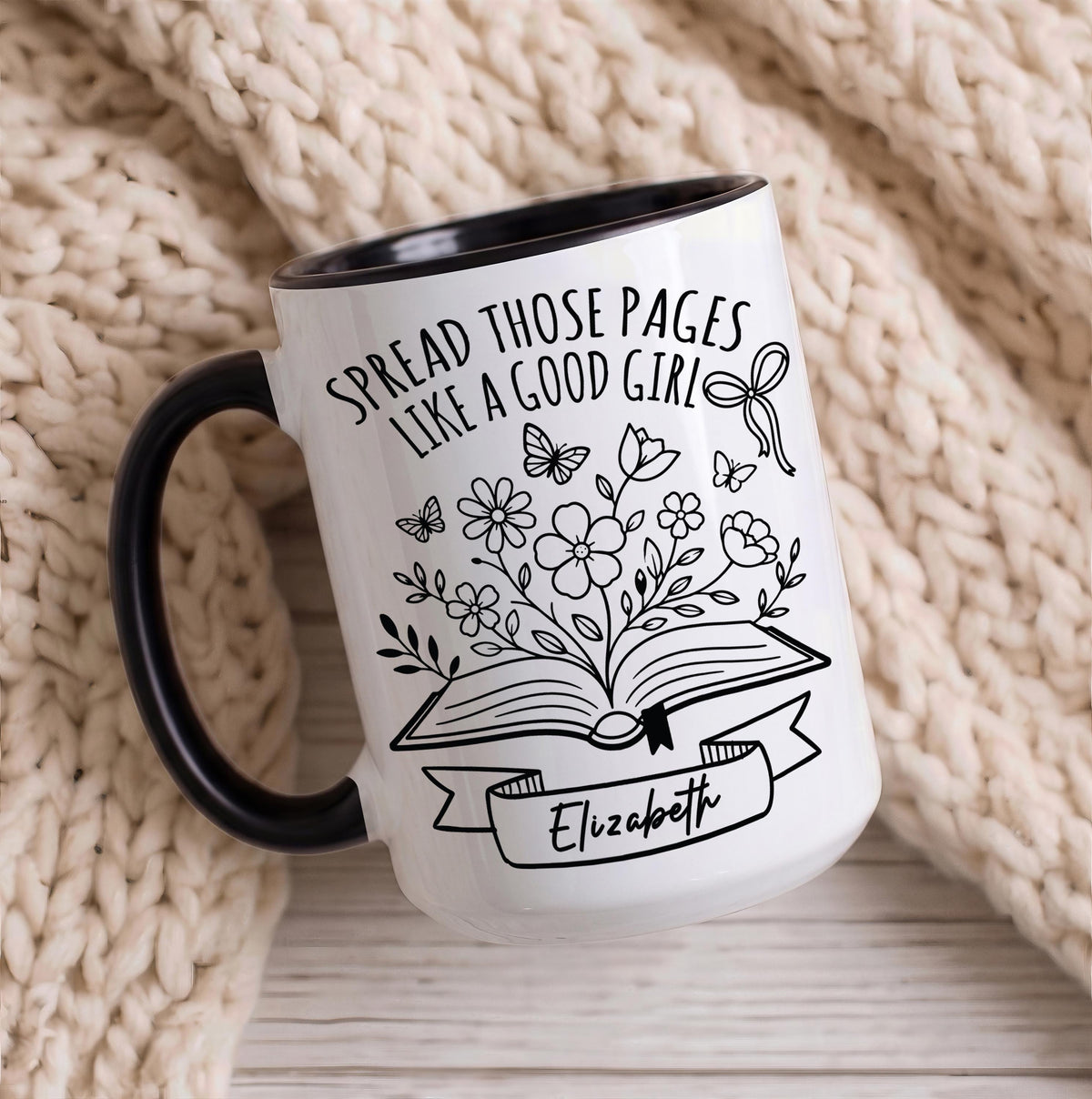 Custom Spread Those Pages Like a Good Girl Mug, Personalized Bookish Coffee Cup