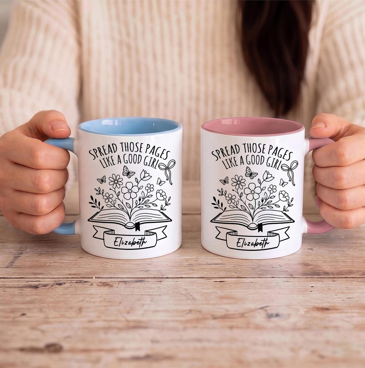Custom Spread Those Pages Like a Good Girl Mug, Personalized Bookish Coffee Cup