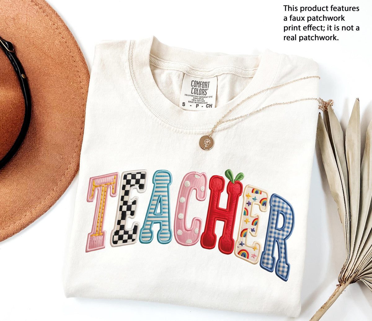 Comfort Colors® Faux Patchwork Teacher Shirt, Colorful Back to School Tee