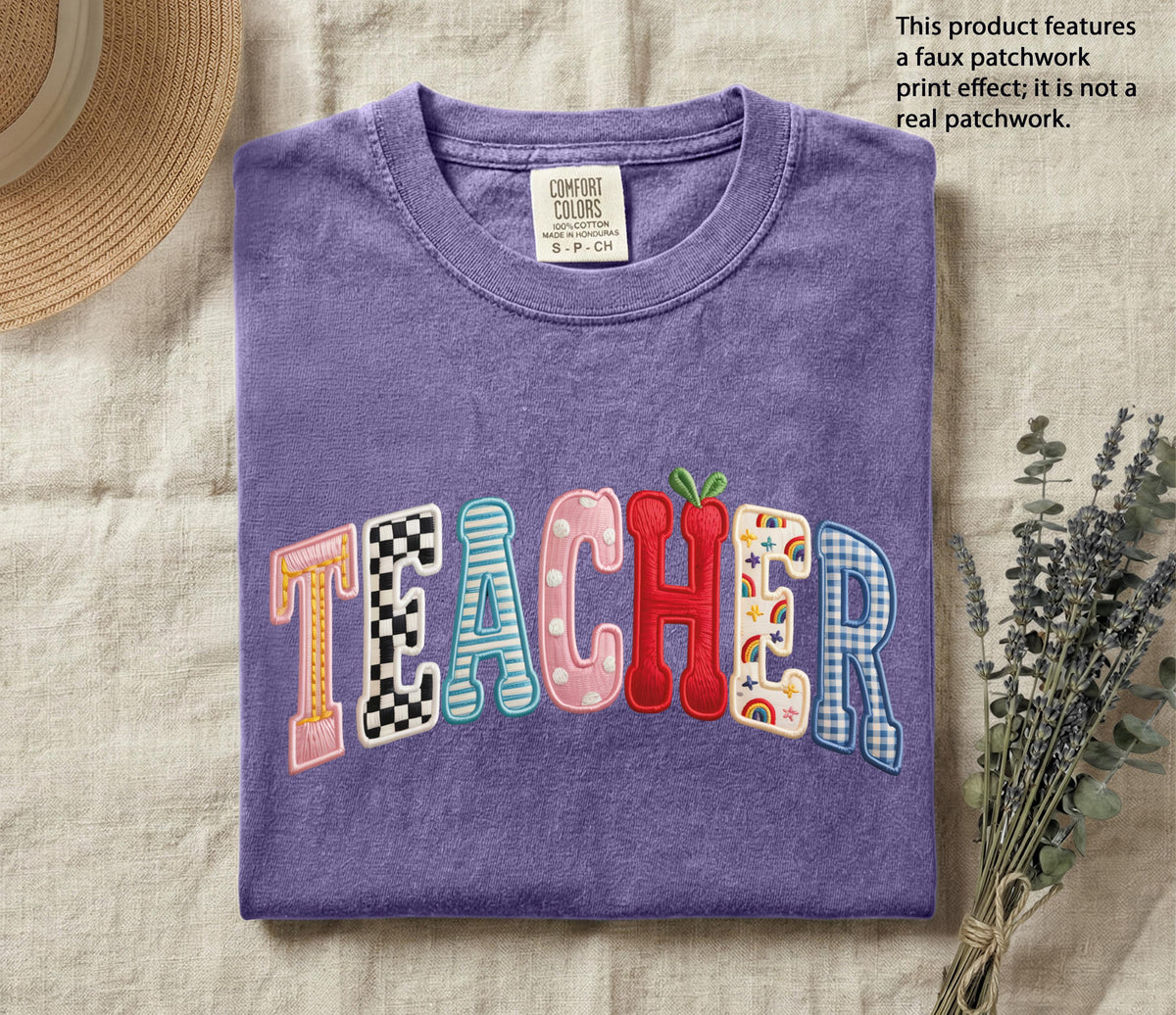 Comfort Colors® Faux Patchwork Teacher Shirt, Colorful Back to School Tee