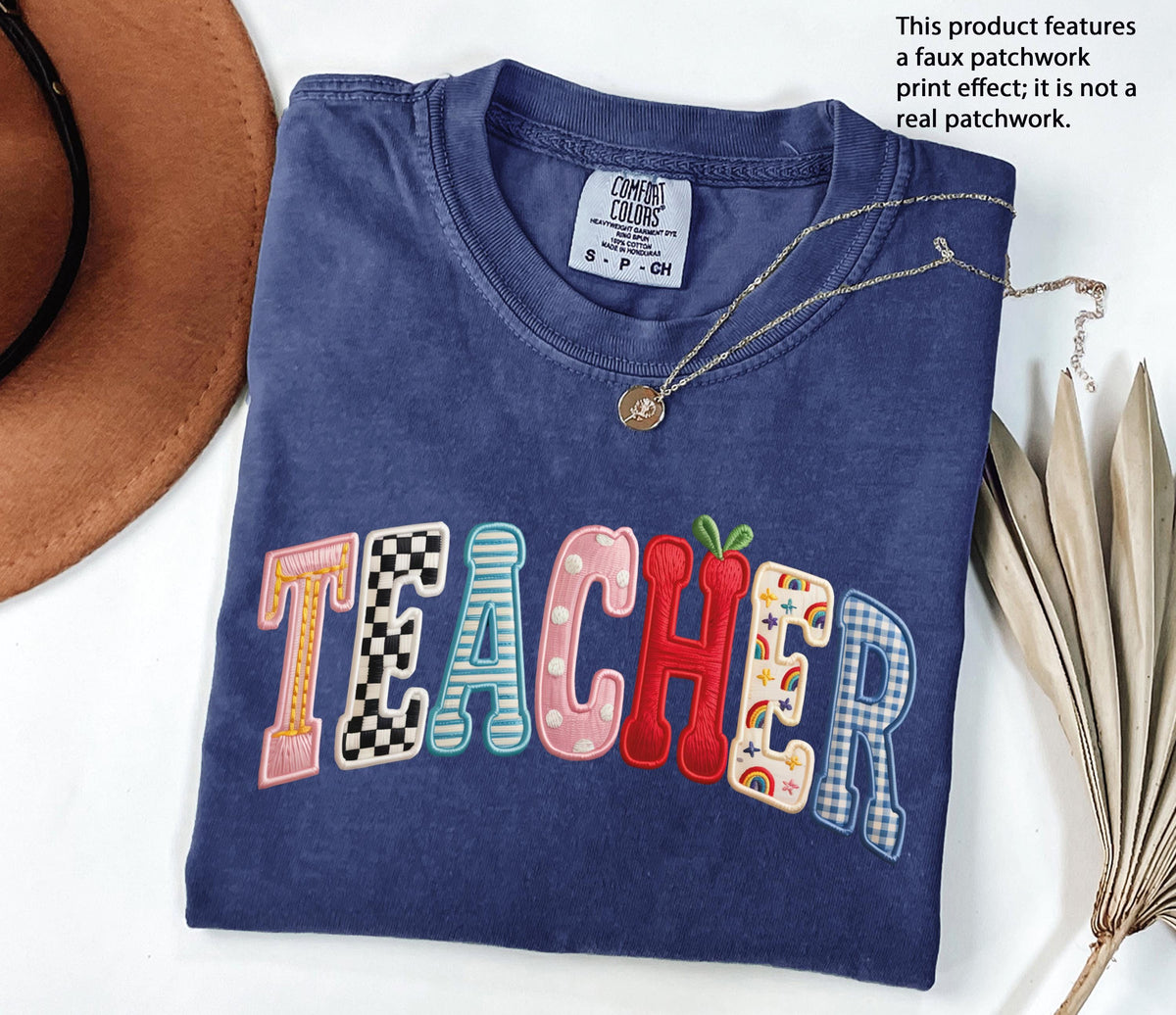 Comfort Colors® Faux Patchwork Teacher Shirt, Colorful Back to School Tee