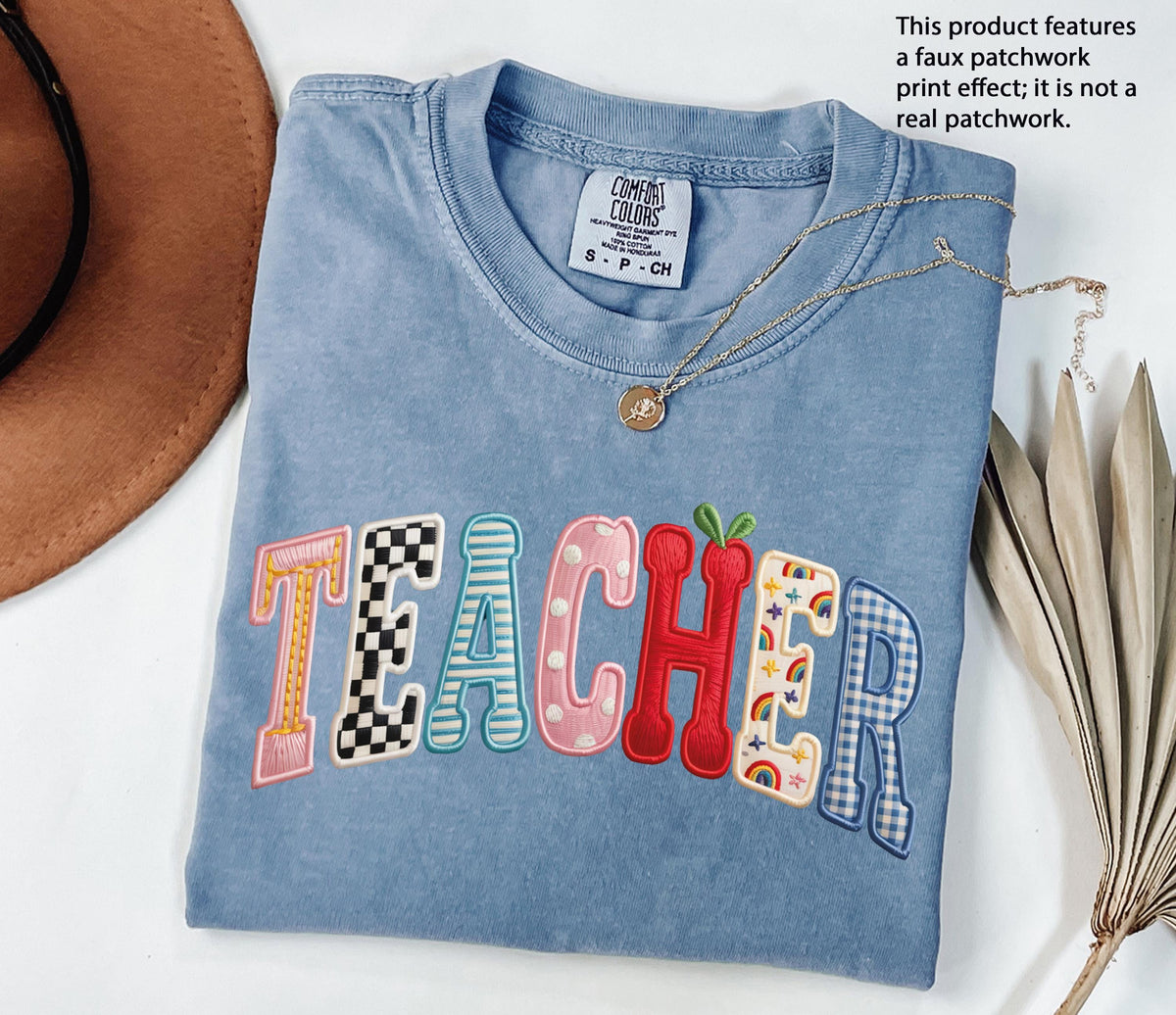 Comfort Colors® Faux Patchwork Teacher Shirt, Colorful Back to School Tee