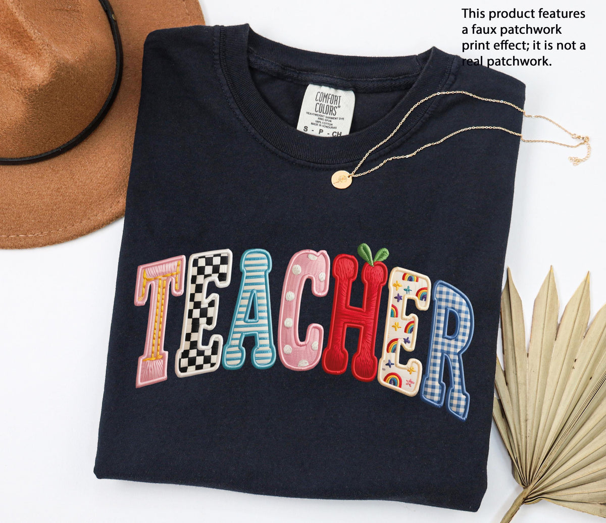 Comfort Colors® Faux Patchwork Teacher Shirt, Colorful Back to School Tee