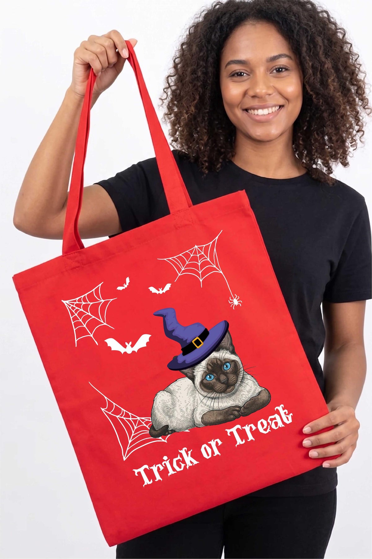 Custom Pet Watercolor Photo Halloween Tote Bag, Trick or Treat Spooky Season Gift, Cat Dog Lover Canvas Handbag