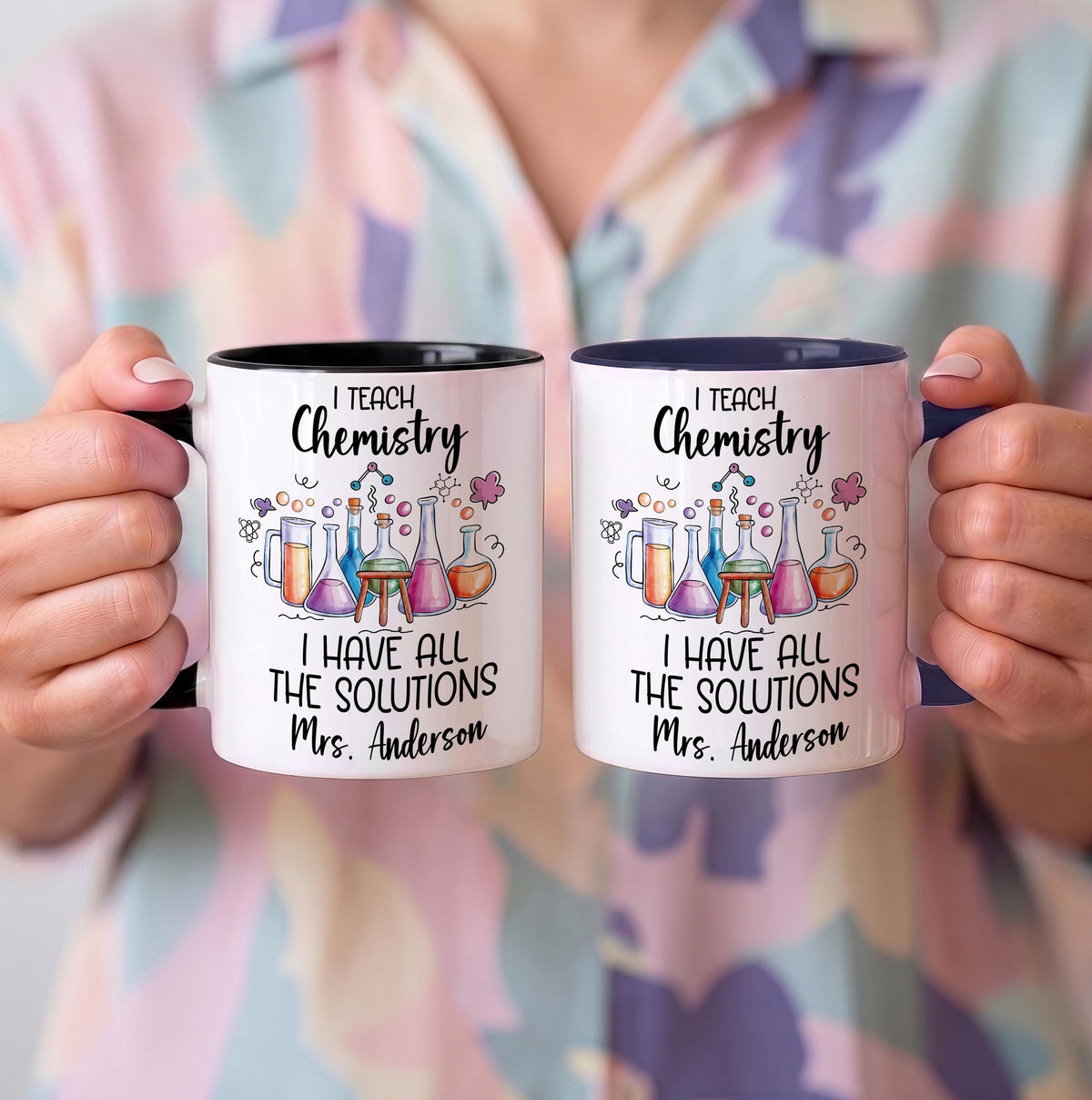 I Teach Chemistry I Have All the Solutions Mug, Custom Name Science Teacher Coffee Cup