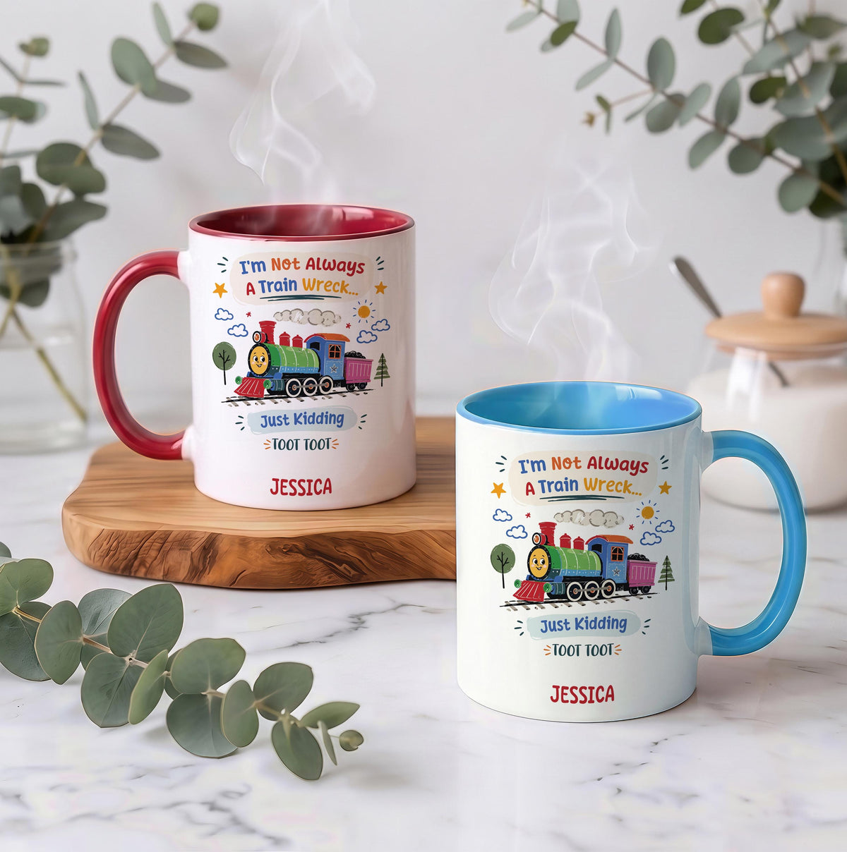 Personalized Train Wreck Coffee Mug, Sarcastic Humor Gift, Ceramic Cup
