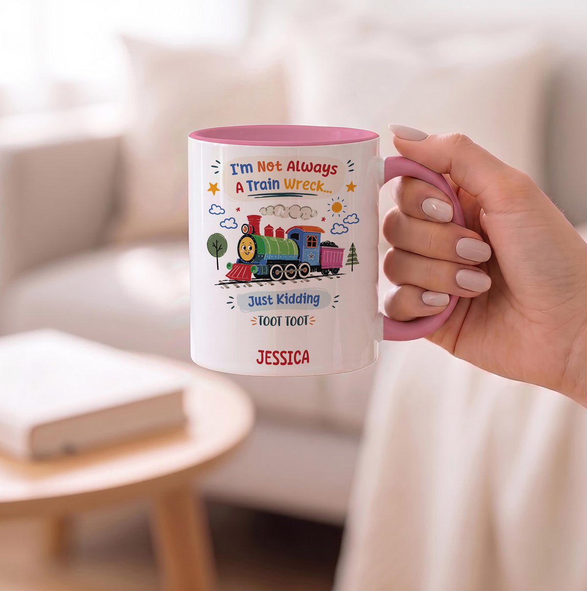 Personalized Train Wreck Coffee Mug, Sarcastic Humor Gift, Ceramic Cup