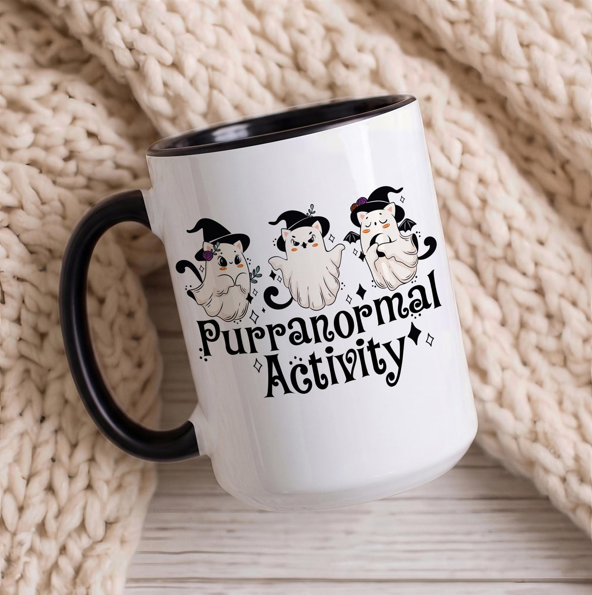 Purranormal Activity Ghost Cat Halloween Mug, Spooky Season Ceramic Drinkware