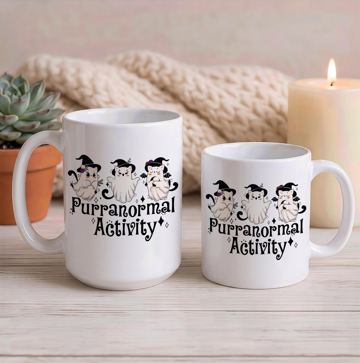 Purranormal Activity Ghost Cat Halloween Mug, Spooky Season Ceramic Drinkware