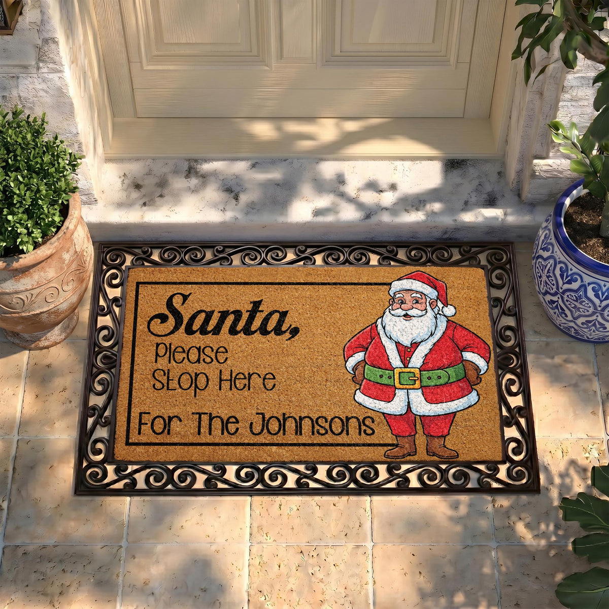 Personalized Merry Christmas Doormat, Custom Family Name Holiday Entryway Decor