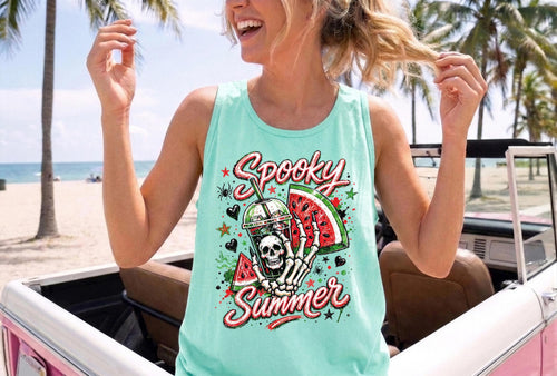 Comfort Colors® Spooky Summer Tank Top, Beach Drinks Tank Top, Summer Halloween Tops