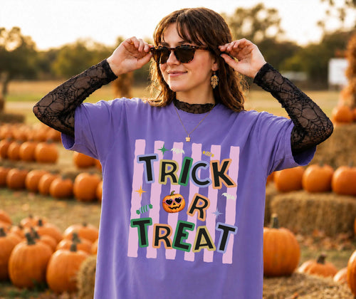 Comfort Colors® Trick or Treat T-Shirt, Halloween Season Gift, Spooky Pumpkin Tee