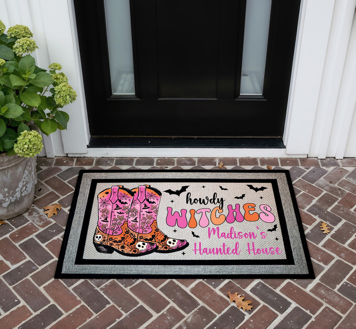 Personalized Howdy Witches Cowboy Boot Doormat, Western Halloween Porch Decor