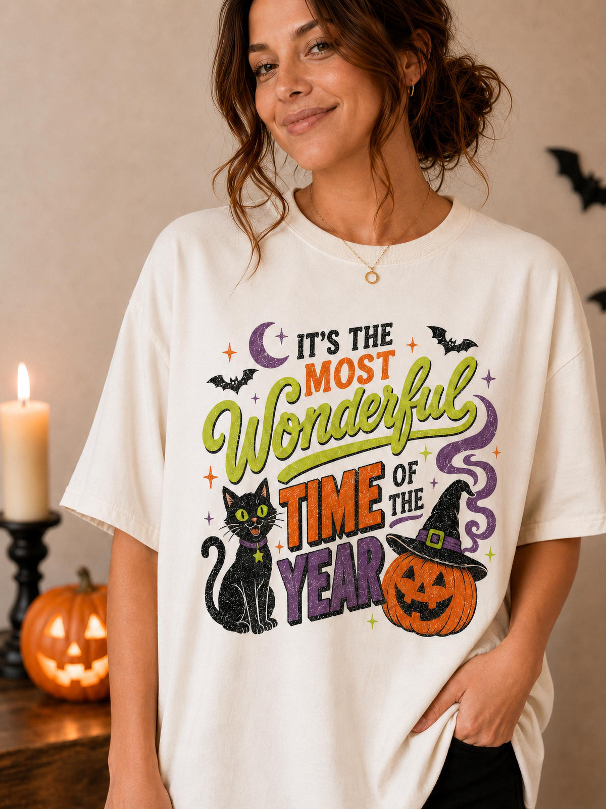 Comfort Colors® Most Wonderful Time Halloween Shirt, Black Cat Pumpkin Tee, Funny Spooky Season Shirt, Witchy Halloween Tee