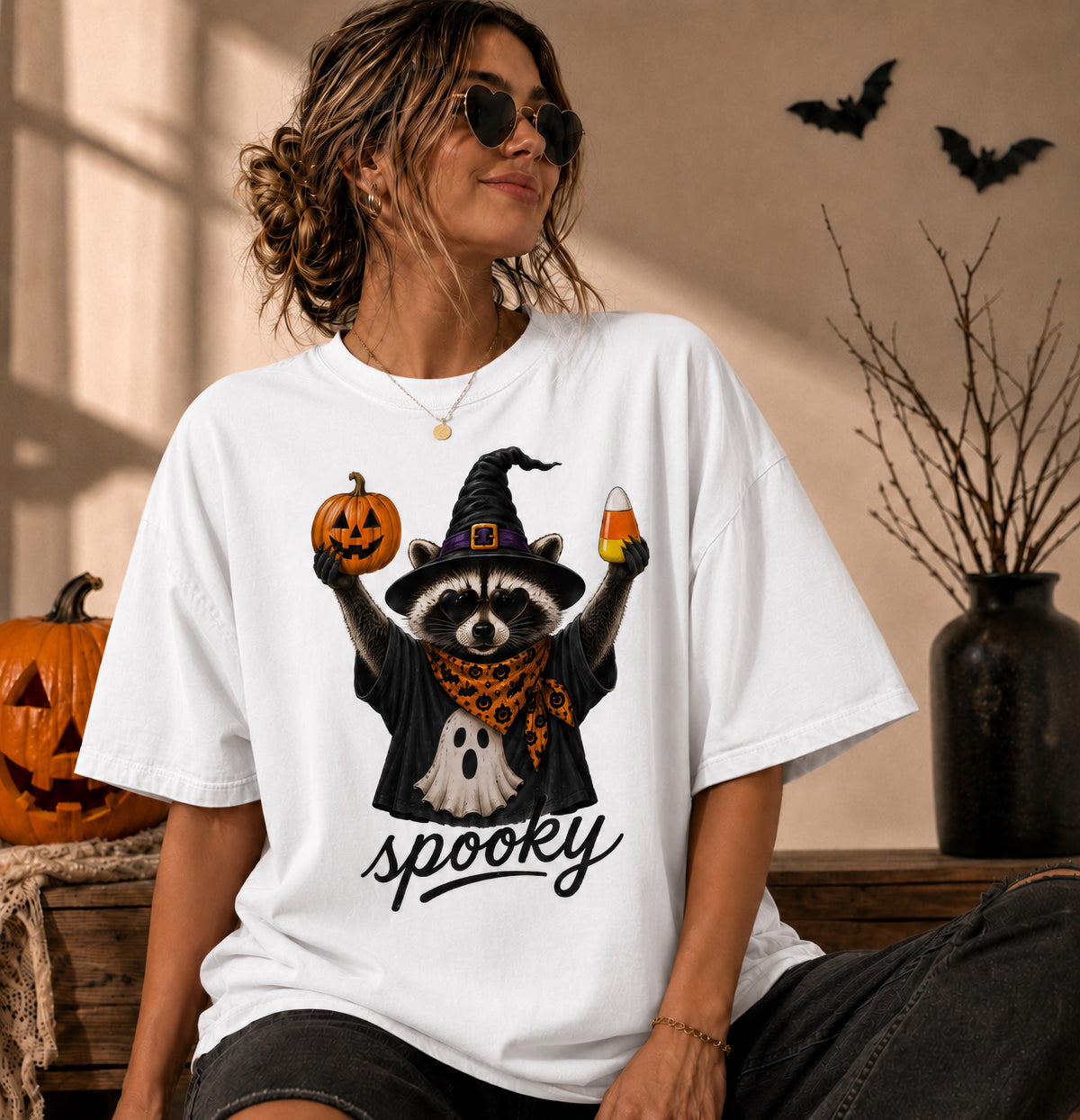 Comfort Colors® Spooky Raccoon Halloween Shirt, Cute Witch Raccoon Tee, Pumpkin Candy T-Shirt, Spooky Season Shirt, Halloween Raccoon Tee
