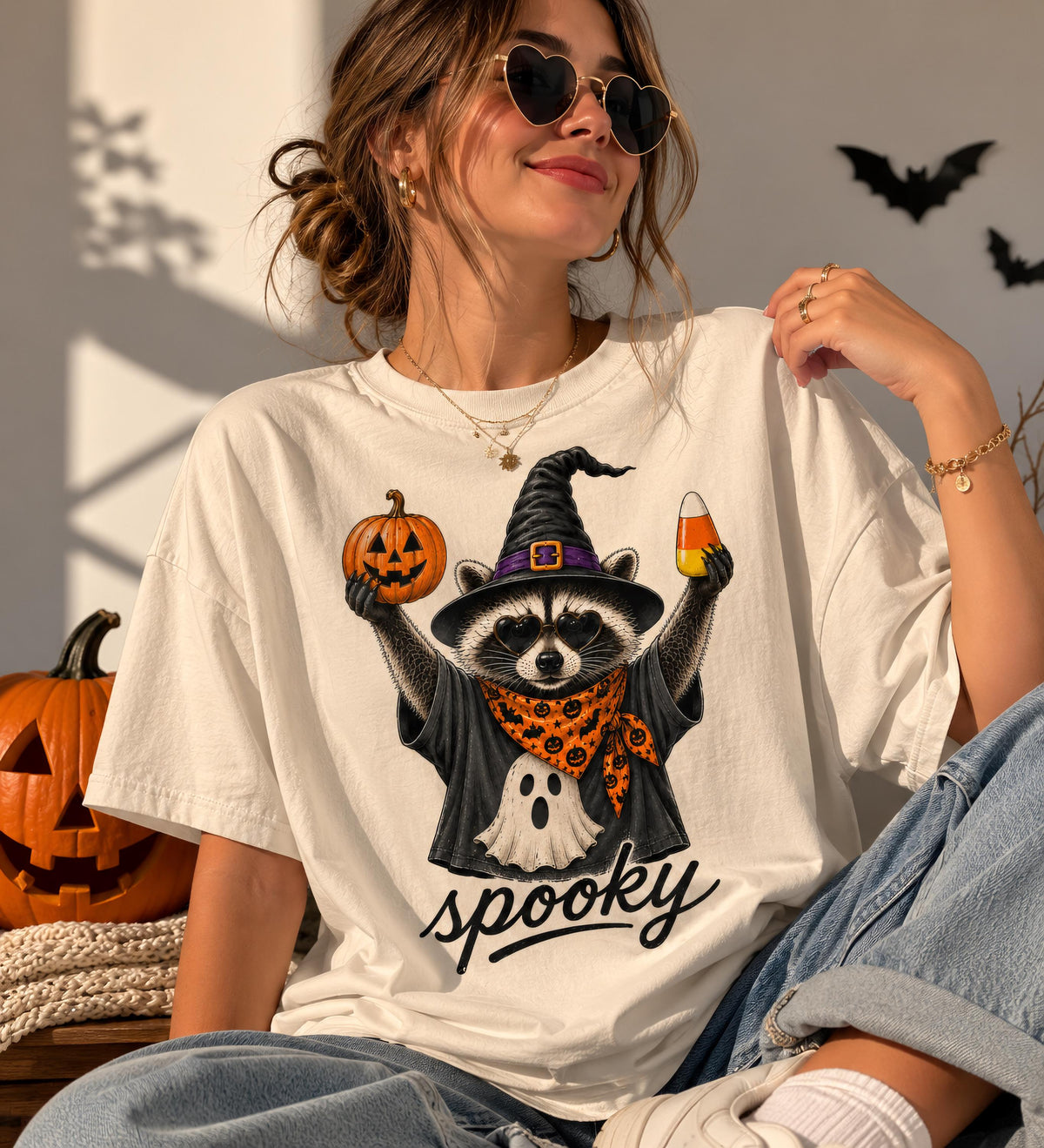 Comfort Colors® Spooky Raccoon Halloween Shirt, Cute Witch Raccoon Tee, Pumpkin Candy T-Shirt, Spooky Season Shirt, Halloween Raccoon Tee