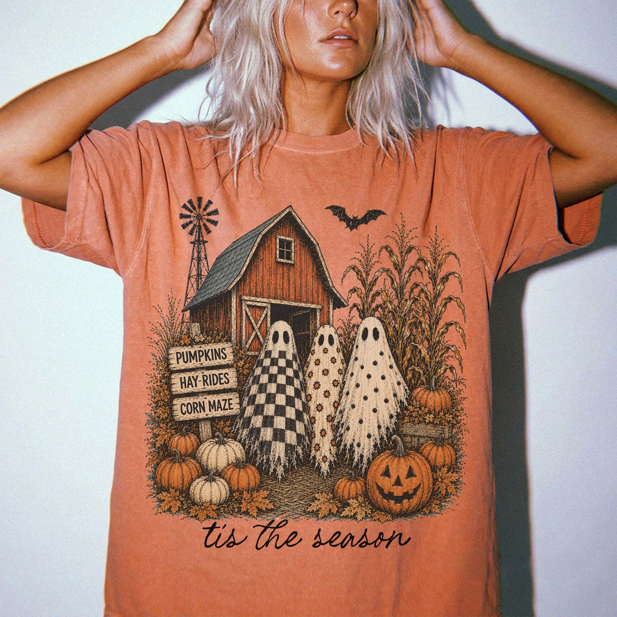 Tis The Season Comfort Colors® Shirt, Fall Ghost Halloween Tee, Pumpkin Patch T-Shirt, Farmhouse Autumn Shirt