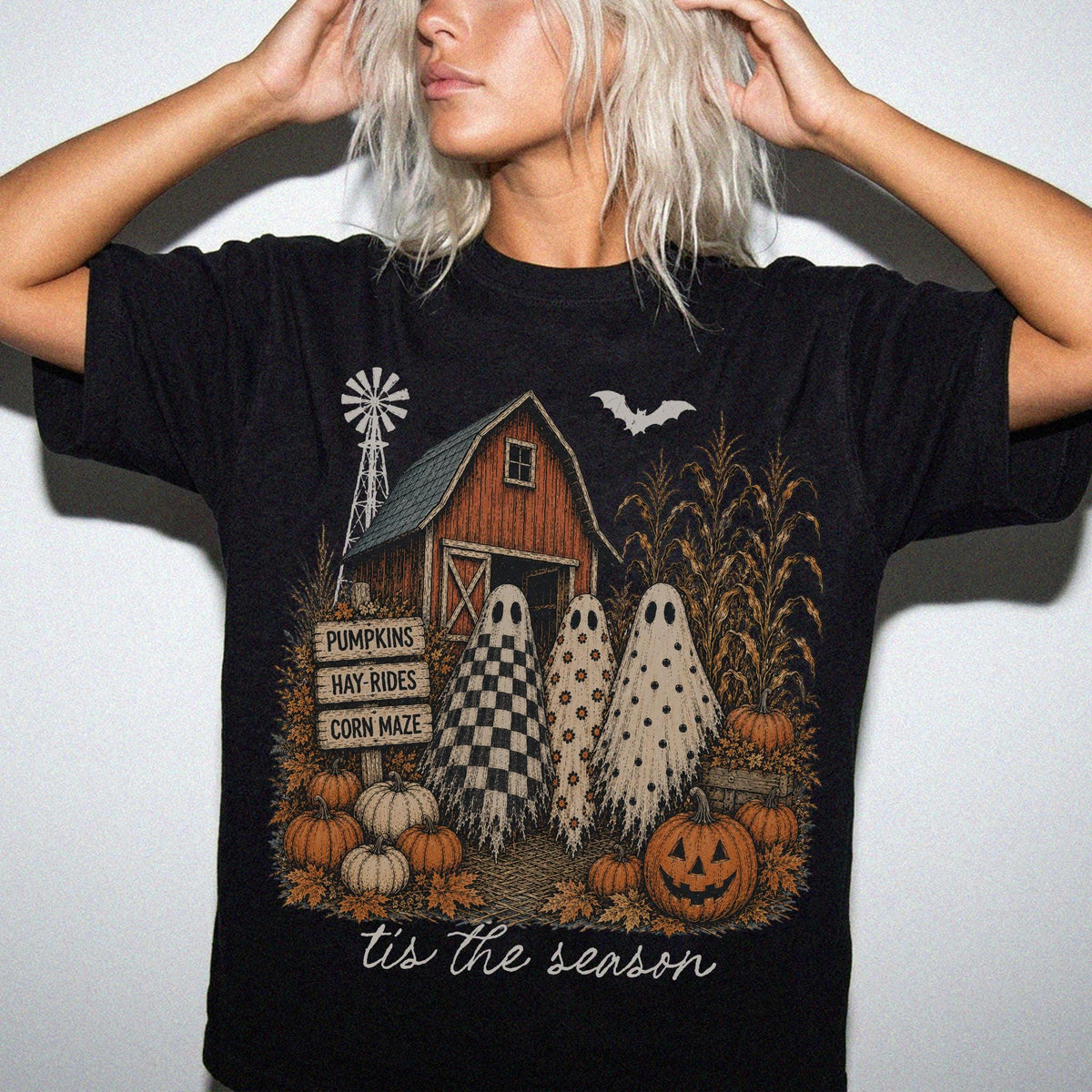 Tis The Season Comfort Colors® Shirt, Fall Ghost Halloween Tee, Pumpkin Patch T-Shirt, Farmhouse Autumn Shirt