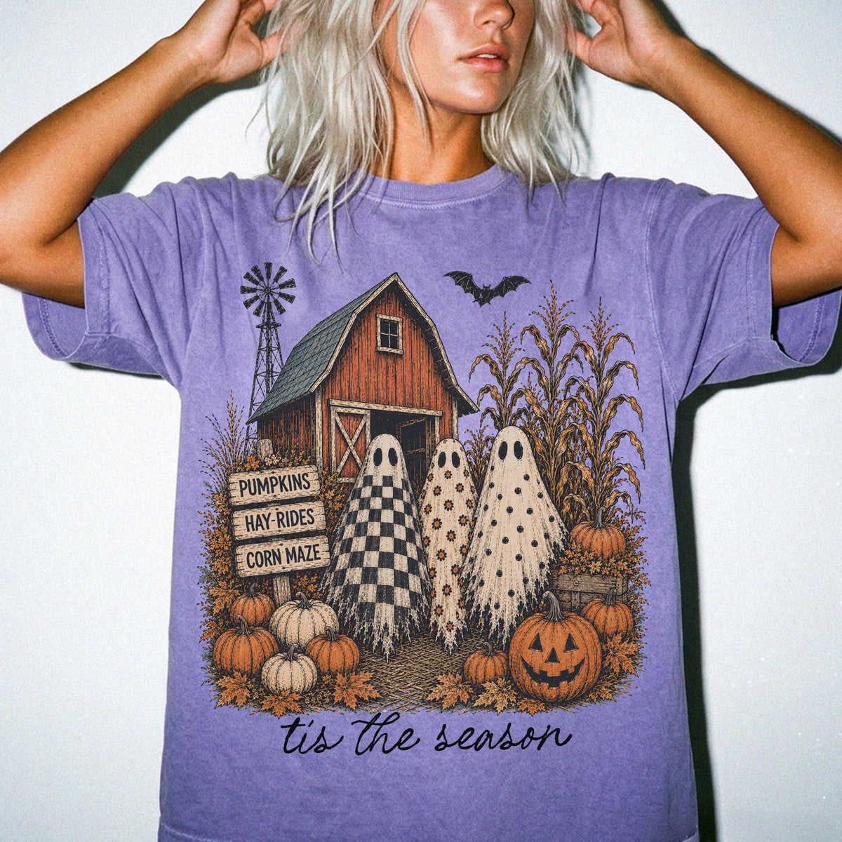 Tis The Season Comfort Colors® Shirt, Fall Ghost Halloween Tee, Pumpkin Patch T-Shirt, Farmhouse Autumn Shirt
