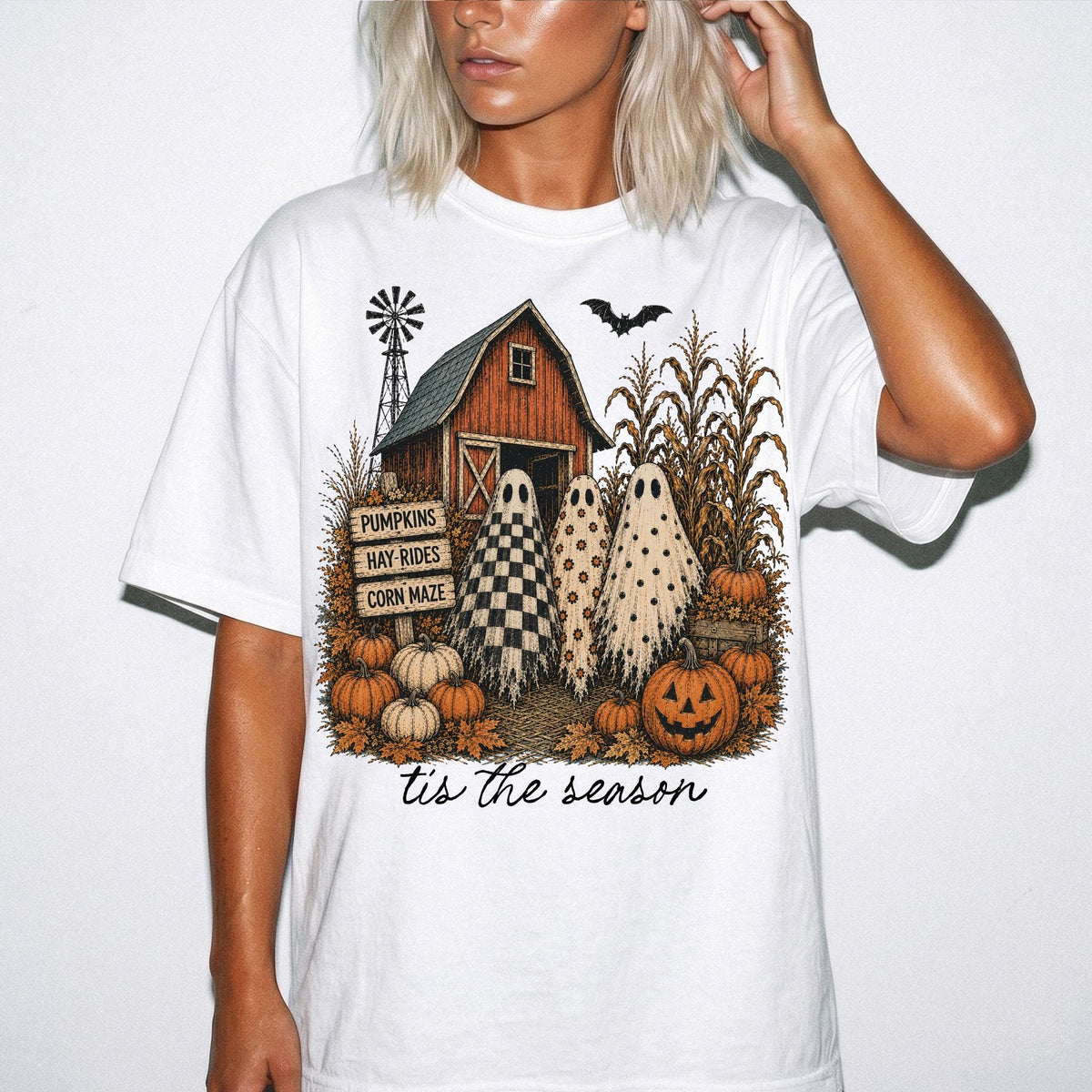Tis The Season Comfort Colors® Shirt, Fall Ghost Halloween Tee, Pumpkin Patch T-Shirt, Farmhouse Autumn Shirt